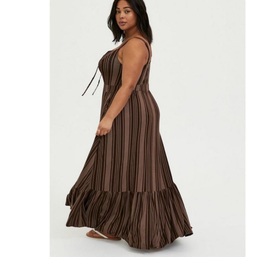 NWOT torrid Maxi Jersey Tie-Front Dress - chocolate brown stripes - Picture 3 of 8